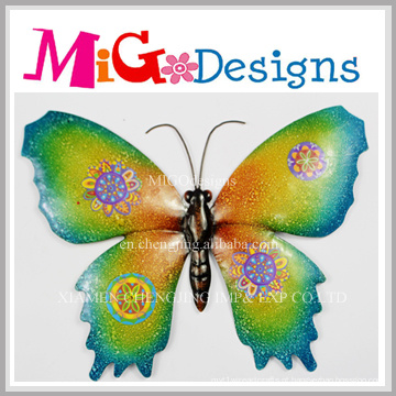 Decoração de parede de metal e vidro colorido borboleta brilhante